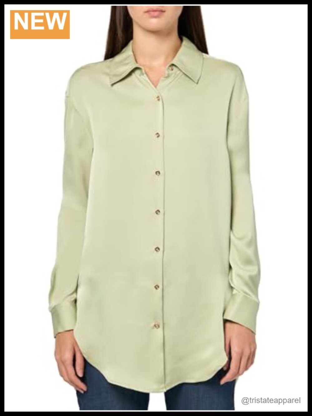 Satin Relaxed Fit Long Sleeve Button Down Collar Blouse